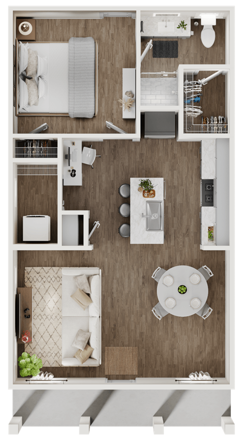3-D rendering of a 1-bedroom, 1-bathroom apartment at Turnberry Park Luxury Rental Homes in Gardendale, AL